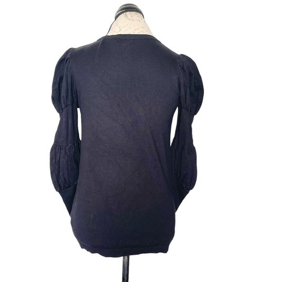 The Limited Womens Sweater Size Small Black Puff Sleeve Slim Stretch Ribbed - Picture 2 of 12